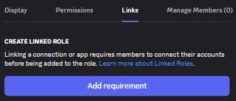The Links tab of a Discord role, with the Add requirement button