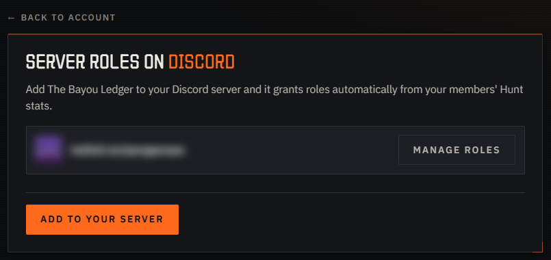 The Discord servers page listing a server with a Manage roles button